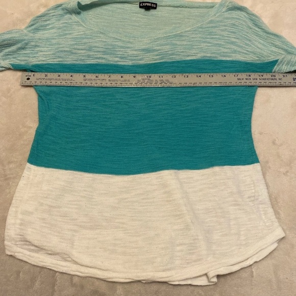 Express Mint Green, Seafoam and White Colorblock Long Sleeve Sweater - Picture 14 of 15